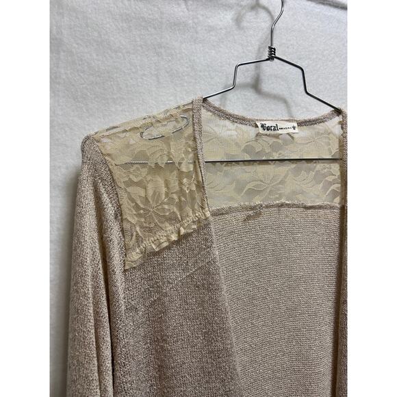 Vocal Lace Open Knit Cardigan Duster XL Cream Animal Print Long Line Boho Indie - Picture 4 of 7